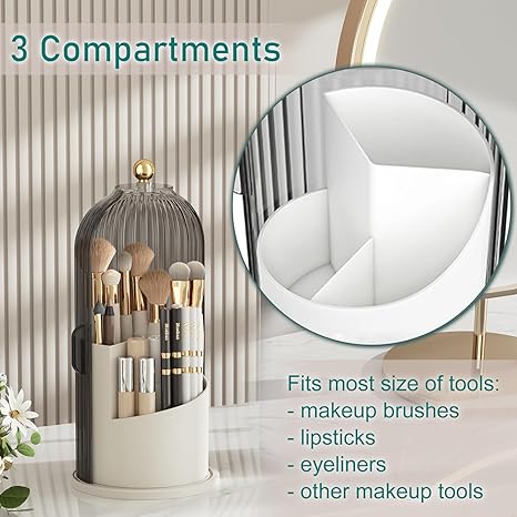 360 Rotating Makeup Brush Holder with Lid
